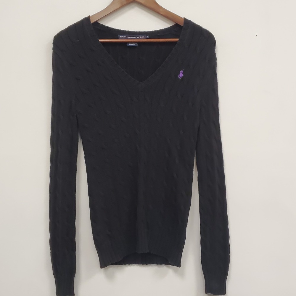 Ralph Lauren Sport Cable Knit V Neck Sweater Size S Tennis Preppy Old Money